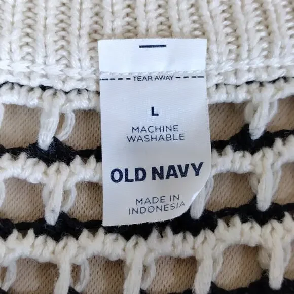 Old Navy Black White Striped Knit Cotton Pullover Patterned Crewneck Sweater - Picture 4 of 11